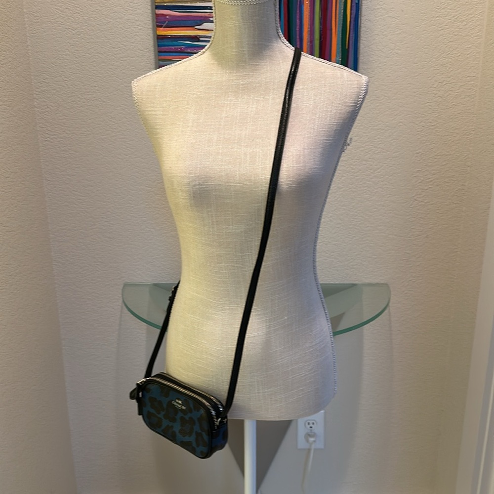 Coach Blue and Black Leopard Print Crossbody Bag - Picture 2 of 10